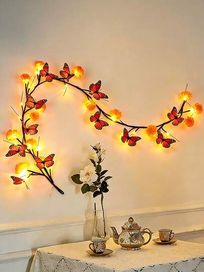 Dây đèn trang trí hình bướm cúc vạn thọ dài 1,5 mét có đèn LED, thích hợp trang trí nhà cửa, phòng ngủ, phòng khách, lò sưởi, các dịp lễ hội, Lễ hội Ngày của người chết, Diwali.