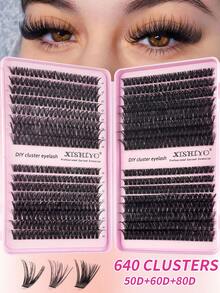 640片簇状假睫毛，浓密卷翘睫毛嫁接套装，D型卷翘，10-16mm混合长度，DIY睫毛嫁接套装，蓬松柔软的单根睫毛，打造丰盈自然的Y2K蝴蝶妆效，在家轻松DIY，持久睫毛胶水，DIY卸妆液，DIY镊子，簇状睫毛（10D+20D+30D+40D/30D+40D+50D+60D/50D+60D+80D+100D） - 彩色 - 查看 6