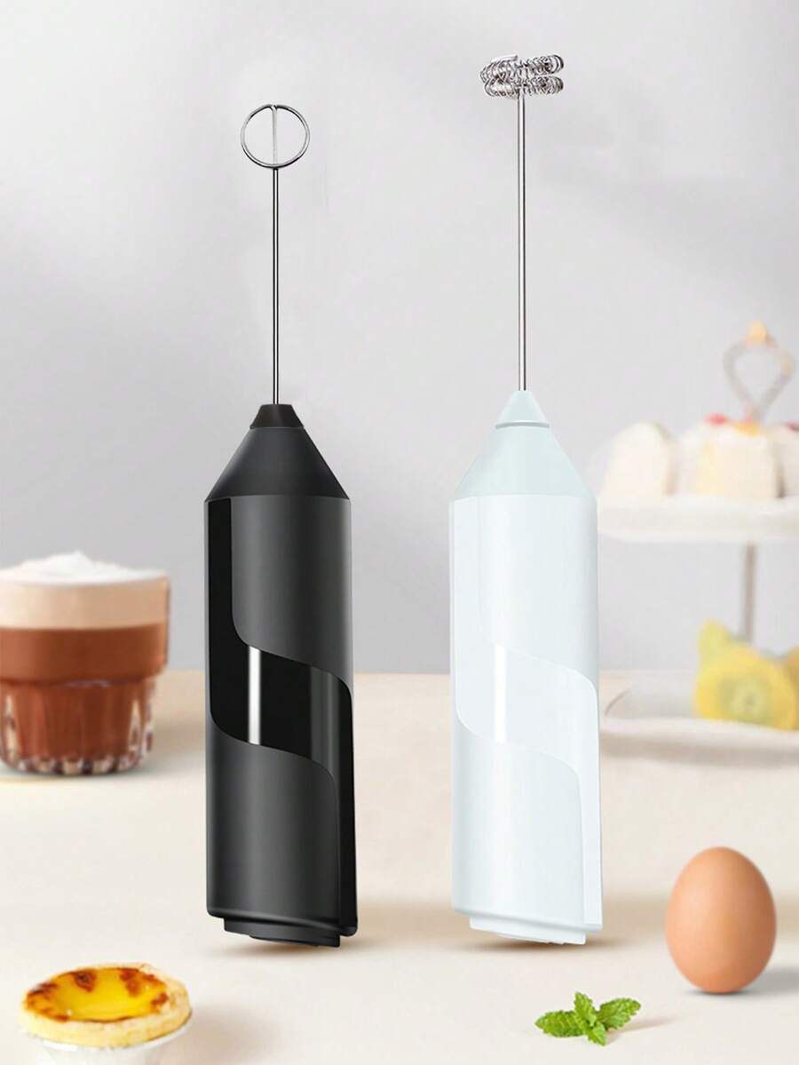 Electric Milk Frother - Lightweight Electric Mixer - 2 Replaceable Whisk Heads - User-Friendly Mini Blender - Milk Frother - Great For Kitchen And Travel (Black/White) - Multicolor - View 1