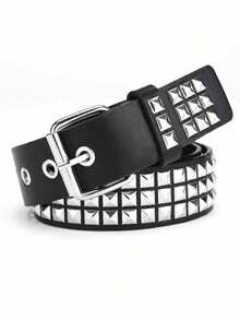 1件男女通用纯色朋克摇滚铆钉亮片水晶装饰腰带，适合青少年、休闲、户外、运动、度假、旅行、毕业典礼、生日、日常穿着 - 黑色 - 查看 12