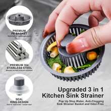 3 In 1 Kitchen Sink Drain Strainer And Stopper, 304 Stainless Steel Pop-Up Anti-Clogging Basket Strainer, Fast Drainage Kitchen Sink Plug For Standard 3-1/2" Drain Hole - Silver-gray - View 2