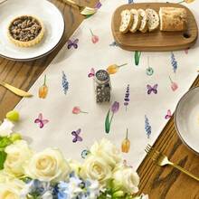 1pc Lavender Tulip Summer Tablecloth, Spring Seasonal Anniversary Holiday Kitchen Dining Table Decoration For Indoor And Outdoor Home Party Decor - Multicolor - View 6