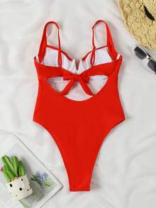 Bộ bikini một mảnh màu đỏ thanh lịch, gợi cảm dành cho nữ, thích hợp cho bãi biển, tiệc tùng và các buổi tụ họp. - Đỏ - Xem 3