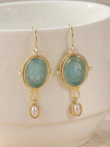 奢华铜镶嵌雕花耳环，婚礼耳环，手工珠宝，适合日常佩戴和度假佩戴 - 雙色 - 查看 5