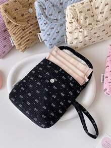 1个便携式灯芯绒卫生巾收纳袋/迷你化妆包/化妆品整理袋，带腕带，时尚蝴蝶印花小钱包，适合女性，可装口红、护肤品、硬币、钥匙，是旅行、学习、户外活动的理想之选。 - 彩色 - 查看 8