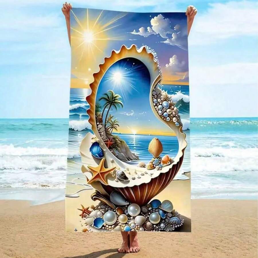 1 buah Handuk Pantai Motif Kerang Serat Ultra Halus: Harta Karun Laut dan Pemandangan Cerah, Serat Super Lembut Cepat Kering, Desain Bungkus yang Kuat, Cocok untuk Penggunaan di Pantai dan Kolam Renang - 2 - View 1