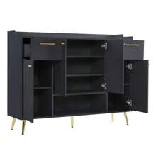 Shoe Cabinet, Shoe Rack With 2 Drawers And 4 Doors, Metal Feet, Dimensions: W130/W37/H100, Black - 黑色 - 查看 7