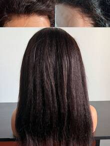 Tóc giả Yaki Straight Lace Front Blended Hair Wigs, mật độ 180%, kích thước 13x4, kiểu tóc xoăn tự nhiên, màu sắc trung bình. - Tự nhiên & Đen - Xem 2