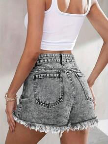 Women's Casual Sexy Elegant Fashion Elegant Commuting Pocket Frayed Sports Young Street Hole College Denim Shorts Summer - 灰色 - 查看 5