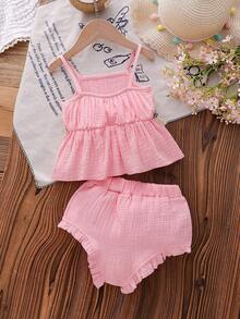 Conjunto de top de camisola con bordado floral vintage y parte inferior minimalista de triángulo, para verano - Rosa Pálido - Ver 2