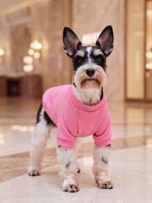 PETCIRCLE 1pc Pet Clothes, Dog/Cat Outdoor/Indoor Apparel, Comfortable Solid Round Neck Sweatshirt For Small Dogs & Puppies, Spring/Autumn - Rose Red - Hot Pink - View 4