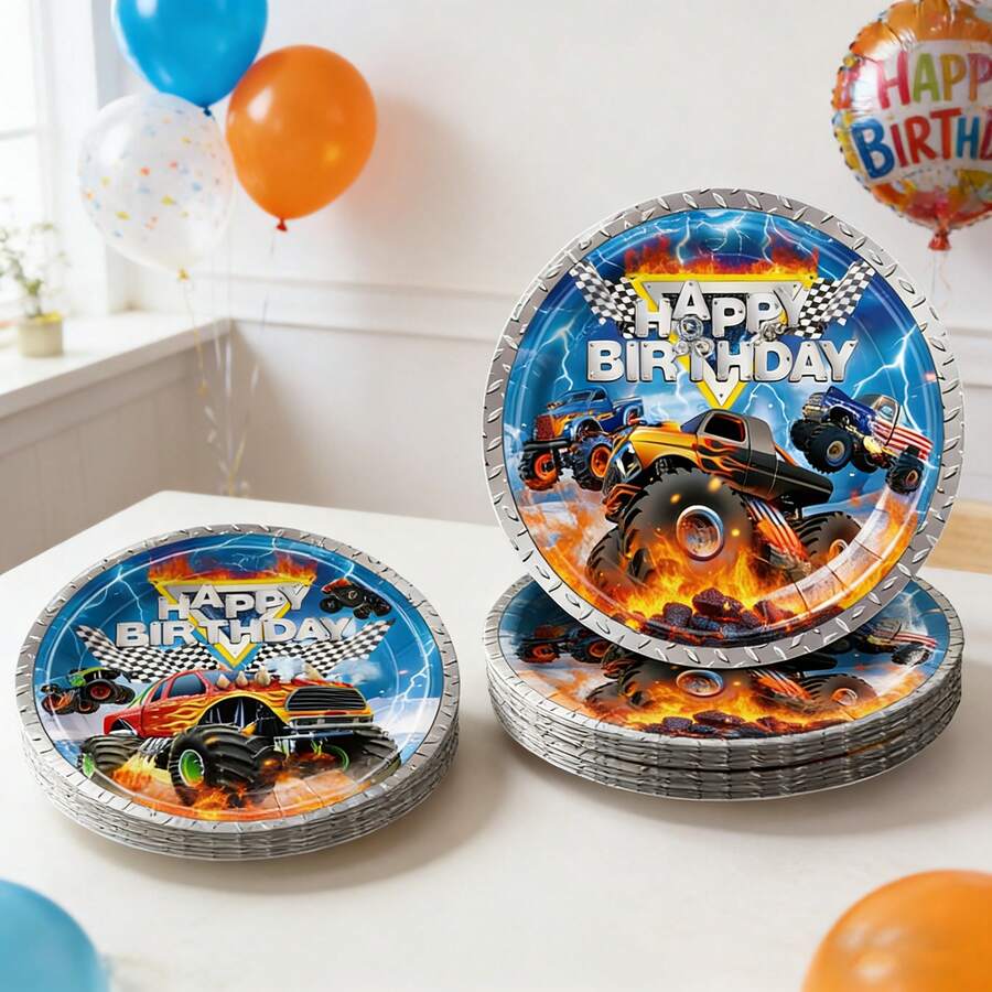 10/20/40Pcs,Monster Truck Happy Birthday Paper Plates Set, Monster Jam ...