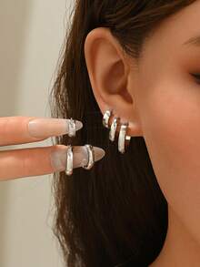 Set de 6 pendientes de aro minimalistas de acero inoxidable, aptos para uso diario - multicolor - Ver 5