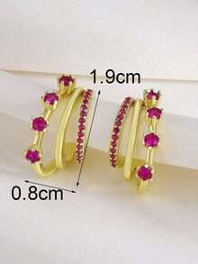 Cubic Zirconia Decor Stud Earrings - Yellow Gold 3 - View 4