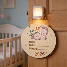 Birth Announcement Sign - Hello, World Wooden Birth Announcement Plaque / Hospital Keepsake Sign - A - 查看 1