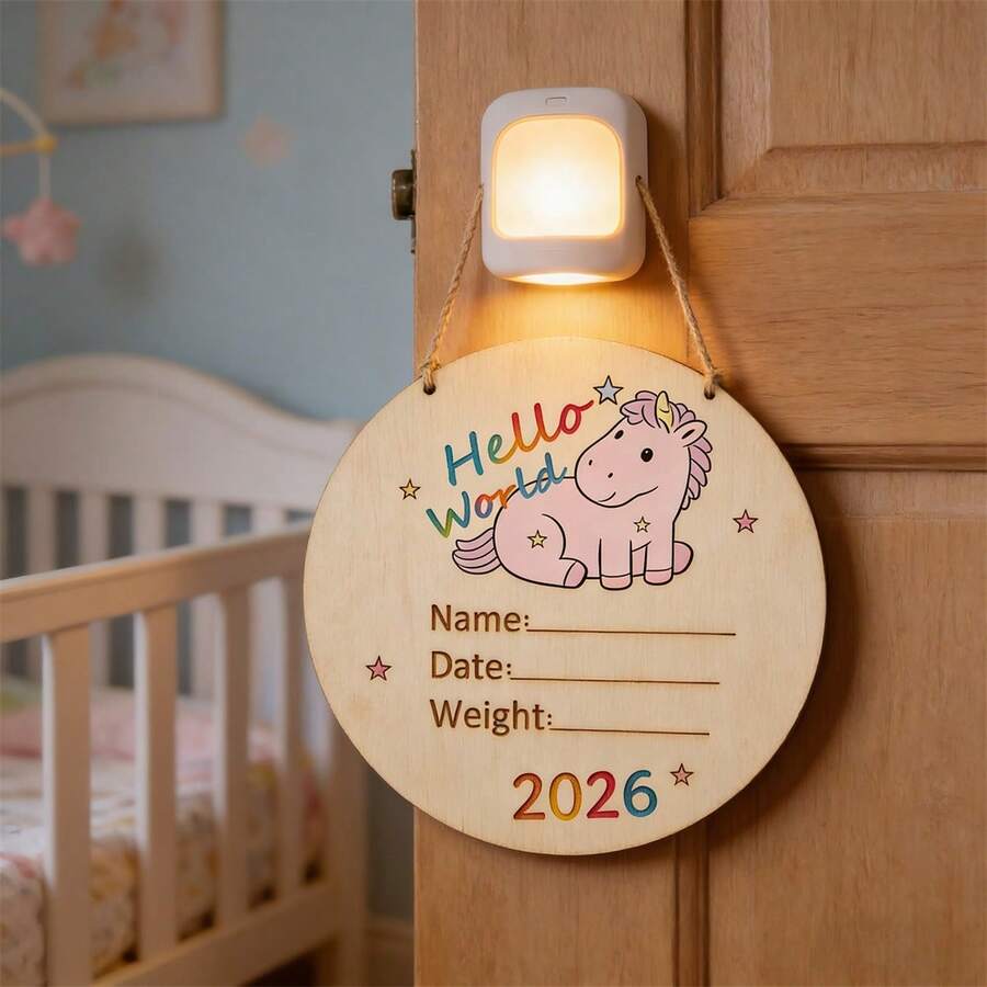 Birth Announcement Sign - Hello, World Wooden Birth Announcement Plaque / Hospital Keepsake Sign - A - 查看 1