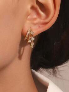 Cubic Zirconia Decor Stud Earrings - 黃金2 - 查看 2