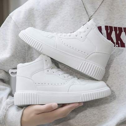 Giày thể thao cao cổ đế mềm phối màu nâu, trắng, đỏ, đen & trắng dành cho nam, kiểu dáng retro buộc dây, gót chunky, giày casual trượt ván, đế dày thoải mái, phù hợp cho việc đi bộ hàng ngày.