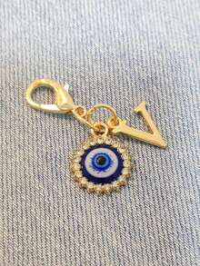 1pc Initial Letter Blue Evil Eye Rhinestone Keychain - Symbolic Gift, Protection And Good Luck - Fashion Accessory, Suitable For Car Keys/Bag Pendant, Ideal Holiday Gift Accessory - Multicolor - View 12