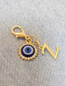 1pc Initial Letter Blue Evil Eye Rhinestone Keychain - Symbolic Gift, Protection And Good Luck - Fashion Accessory, Suitable For Car Keys/Bag Pendant, Ideal Holiday Gift Accessory - Multicolor - View 11