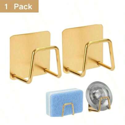 2 Sets de Soporte Adhesivo de Esponja Dorado, Estante de Esponja de Acero Inoxidable, Accesorios de Cocina