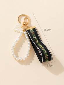 1pc Woven Ribbon With Faux Pearl Decor, Fashionable Gifts For Mother, Father, Graduation, And Teacher - Black 1 - View 2