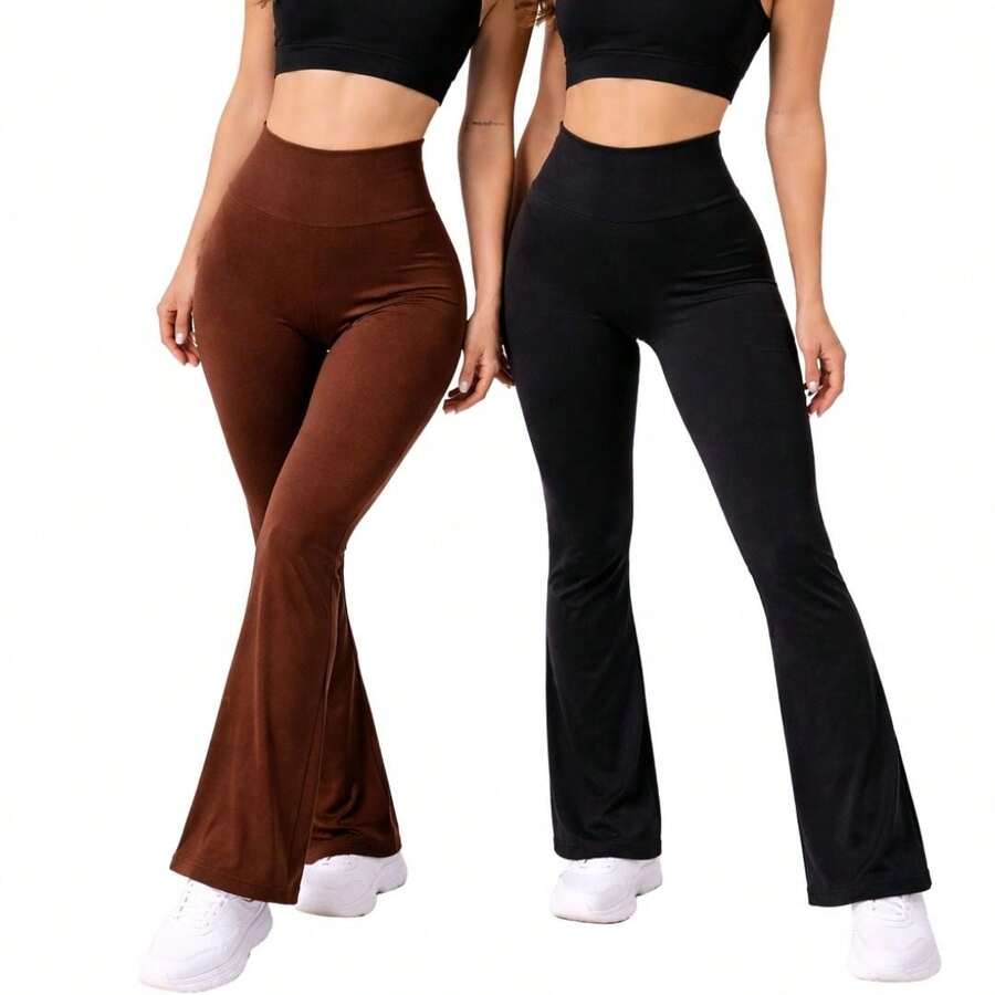 High-Waisted, Ballerina-Style Flare Leggings With Zero Transparency, Ideal For Walking, Training, And Running. - Assorted - View 1