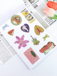 1PC Vintage Travel & Floral Sticker Book - Retro Fruit & Hotel Stamp Sticker Collection, A5 Decorative Album For Journaling, Scrapbooking, DIY Crafts & Planner Decoration - A - View 4