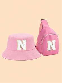 2件套儿童粉色26字母渔夫帽+斜挎包，可爱个性化拍照沙滩帽，轻便时尚日常户外遮阳帽 - 粉色 - 查看 19