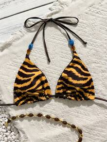 Bộ bikini chấm bi kiểu retro dành cho nữ, áo tắm màu nâu đính hạt, thích hợp cho tiệc bể bơi và kỳ nghỉ hè trên bãi biển. - Nhiều màu - Xem 6