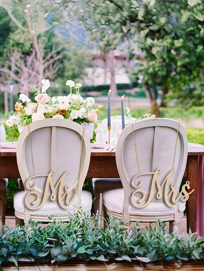 2 Sets "Mr. And Mrs." Chair Signs, Wooden Mr. And Mrs. Chair Signs, Unique Wedding Signs, Bride And Groom Wedding Decor, Anniversary Party Celebration Decorations