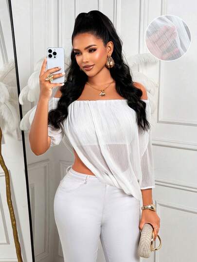 Áo tank top lửng trễ vai màu trắng đính sequin của Amarilo dành cho nữ - Hoàn hảo cho trang phục đi biển, kỳ nghỉ hè và thời tiết ấm áp.