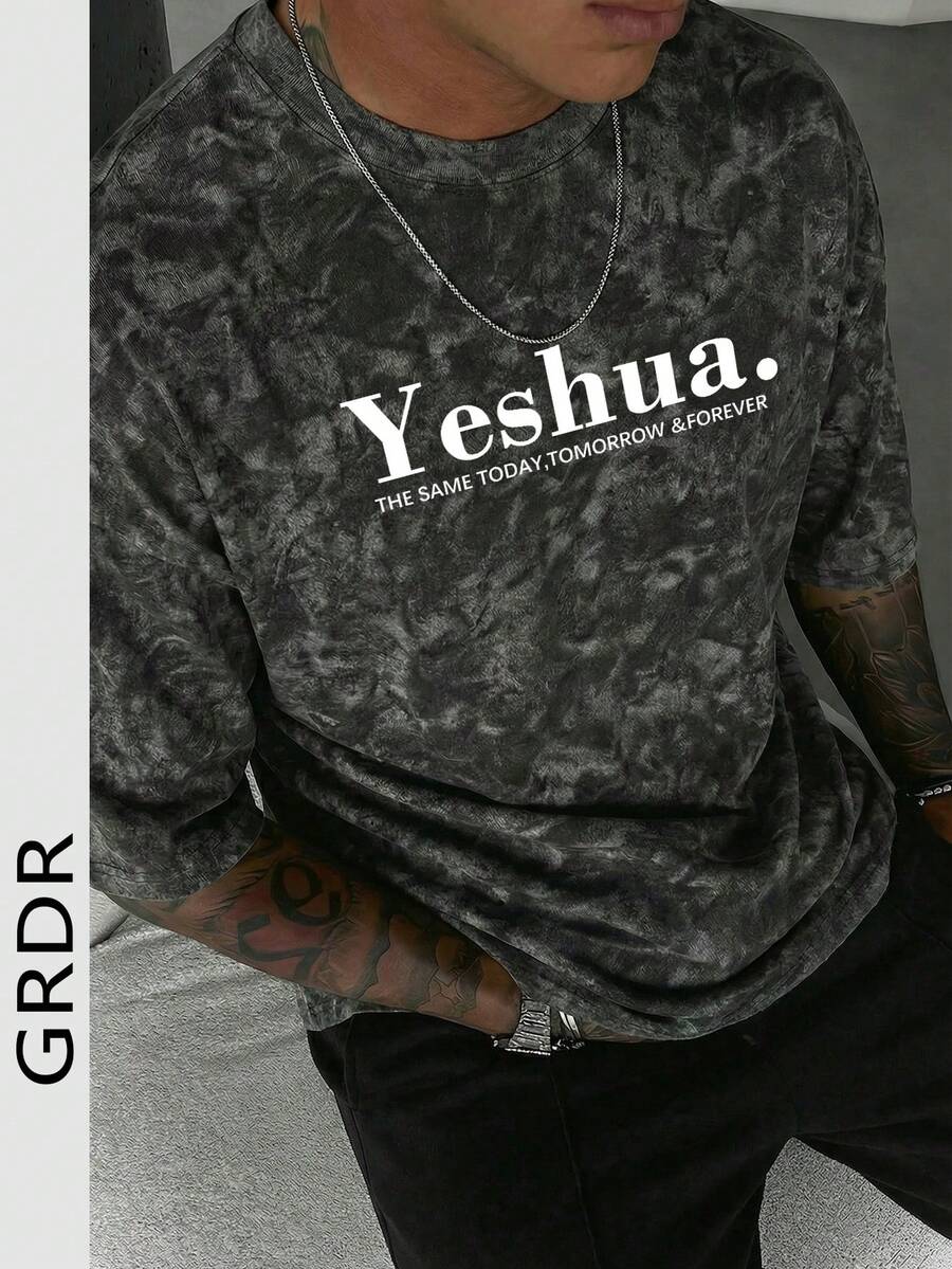 GRDR 男士复古简约可爱小熊印花水洗短袖T恤，适合夏季穿着，舒适透气，引领时尚潮流 - 黑色 - 查看 1