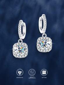 Bộ 2 bông tai bạc 925 cao cấp, đính 2 viên đá Moissanite 0.5 carat, thích hợp cho nữ giới đeo hàng ngày, dự tiệc, ngày lễ, Ngày Valentine, Ngày của Mẹ, sinh nhật, kỷ niệm ngày cưới. - Bạc - Xem 2