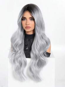 Tóc giả dài 26 inch, kiểu gợn sóng xoăn, màu xám bạc ombre, rẽ ngôi giữa, chân tóc màu nâu đậm, kiểu tóc giả dài xoăn ombre xám thanh lịch dành cho nữ - Chịu nhiệt, trông tự nhiên, chịu nhiệt, thích hợp cho các bữa tiệc, Giáng sinh, Năm mới, lễ hội hóa trang, lễ hội âm nhạc, cosplay, và là món quà lý tưởng cho các cô gái, lễ tốt nghiệp mùa hè, Halloween, Giáng sinh. - Màu xám ombre - Xem 6