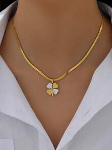 LIEBEIRIS 1 件不锈钢蛇骨链配四叶草吊坠项链，适合女性日常装扮和情人节、妈妈、母亲、母亲节、礼物 - 彩色 - 查看 3