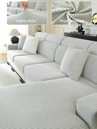 1pc Stretch Sofa Cover, Non-Slip Full Coverage Sofa Seat Cushion, Suitable For All Seasons, Fabric Sofa Slipcover, Machine Washable, Dust-Proof, Pet-Friendly, Decorative Sofa Protector, Adjustable For Corner Sofa, Bedroom, Office, Living Room 1/2/3/4 Seater