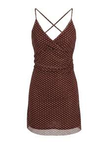 Đầm ngắn gợi cảm thời trang mùa hè in chấm bi hở lưng dây buộc dành cho nữ - màu nâu - Xem 7