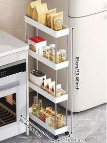 2/3/4 Tier Portable Storage Cart, Suitable For Narrow Spaces, 13cm Width, Hollow Drainage With Movable Casters, Drainage Net, Mobile Kitchen Storage Rack With Metal Tubes, Vertical Storage Rack, Applicable For Kitchen, Bathroom, Laundry Room, Living Room, Floor-Standing Rack, Floor-Standing Rack - Stainless Steel + Plastic Material (Can Be Used For Washing Vegetables) - Multicolor - View 13