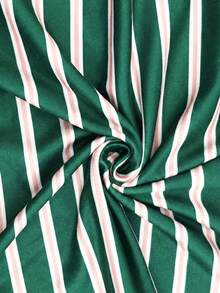 Conjunto de 2 piezas a rayas, camiseta holgada de hombros descubiertos + pantalones cortos con cordón, elegante conjunto casual a juego de estilo retro americano Y2K para vacaciones de verano - Verde - Ver 5