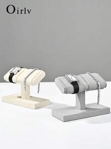 Oirlv Soporte doble para relojes de muñeca, estante de almacenamiento de relojes de microfibra, organizador de joyas y pulseras, soporte para exhibición de relojes y brazaletes - Multicolor - Ver 9