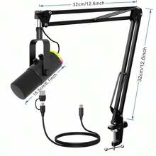 XLR/USB动圈麦克风套装，RGB播客麦克风，带静音、增益旋钮、音量控制和悬臂支架，适用于直播、游戏、配音、录音 - 查看 2