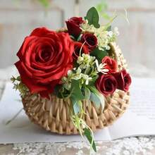 Cesta tejida de mimbre de sauce, almacenamiento de media luna de mimbre con asa, cesta pequeña resistente para flores, contenedor de Picnic - Estilo 2 - Ver 5