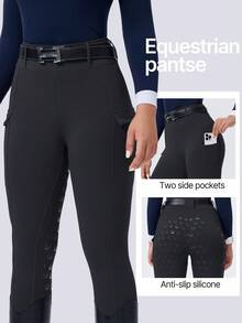 ROYALS MATTINI Celana Bersepeda Wanita Warna Polos - Pinggang Tinggi, Silikon Anti Selip, Saku Samping Mudah Diakses, Nyaman, Cocok untuk Semua Musim - Hitam - View 2