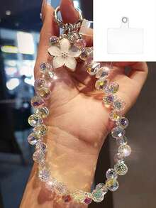 1条花卉水晶手机挂绳，独特高端女士手机壳挂饰，串珠手链短腕带，适合户外旅行和购物，防止手机丢失 - 彩色 - 查看 10