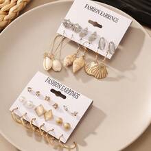 VKME 15 pares de pendientes de material de cumplimiento de metal con circonita, estrella de mar natural, concha y vieira natural - XH92825483 - Ver 4