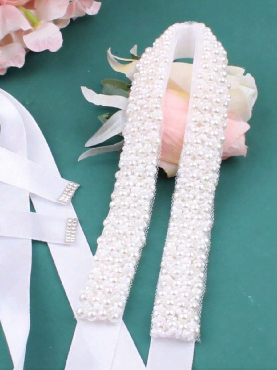 1 chiếc thắt lưng cô dâu, thắt lưng váy cưới, thắt lưng phù dâu, thắt lưng đính ngọc trai thủ công dành cho nữ, phụ kiện cưới, thanh lịch, dự tiệc. - trắng - Xem 1