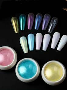 Set de 12 pudre decorative pentru unghii cu perle Aurora, efect de oglindă metalică iridescentă, curcubeu, potrivite pentru ojă cu gel și nail art - Multicolor - Vizualizare 4