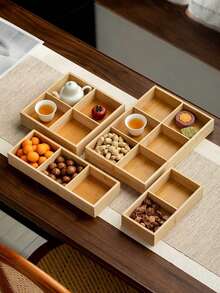 1 Set Wooden Tray With Compartments, Snack Box, Snacks, Cookies, Outdoor, Wooden Tray - Apricot - View 8