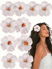 1/10 piezas Pinzas para el cabello con flor de hibisco hawaiana, flores tropicales artificiales de gran tamaño, accesorios para el cabello estilo bohemio para mujeres & niñas, adecuado para playa de verano, fiesta, boda, regalo del Día de San Valentín (blanco), vacaciones, viajes, festivales, cumpleaños - Blanco - Ver 4
